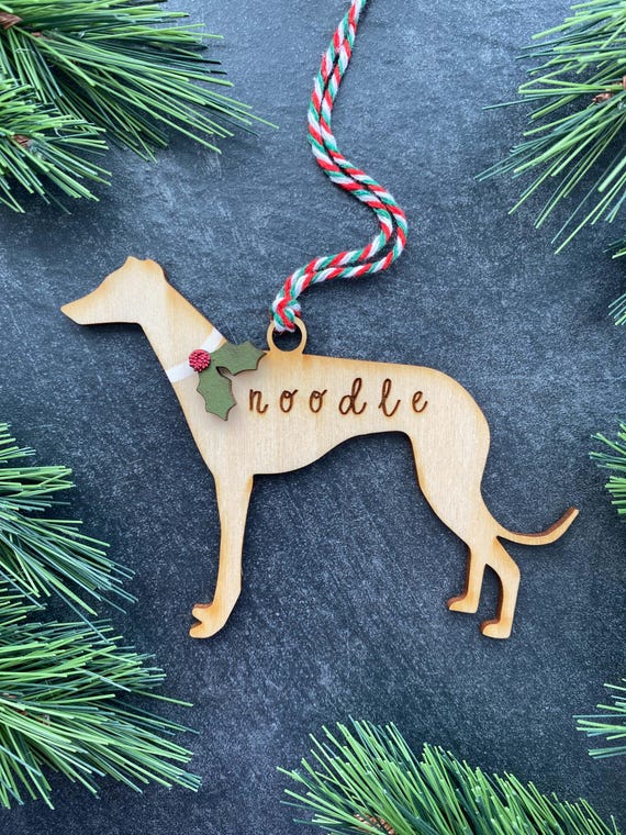 Greyhound Ornament, Personalized dog gifts, Custom Birch wood
