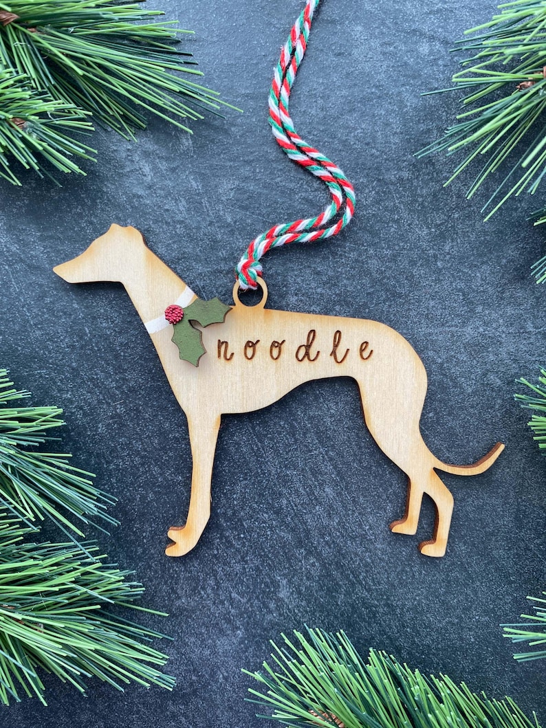 Greyhound Ornament, Personalized dog gifts, Custom Birch wood Bild 1