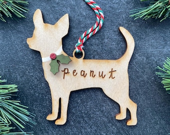 Chihuahua Ornament, Personalized dog gifts, Custom Birch wood