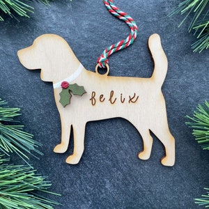 Beagle Ornament [Personalized Name Dog Gift, Stocking Stuffer, Holiday Decor, Keepsake Ornament Host Gift, Pet Memorial]