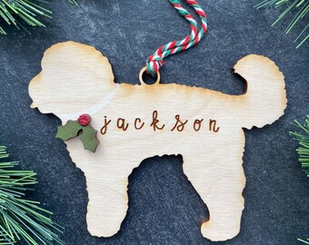 Sheepadoodle Ornament, Personalized dog gifts, Custom Birch wood