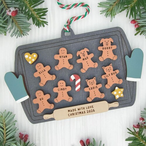 Gingerbread Ornament, Personalized Family Gifts, 2026, Include Dogs, Cats, Pets, Large Families 1-10