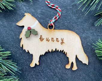 Collie Ornament, Personalized dog gifts, Custom Birch wood