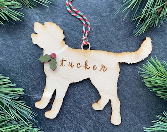 Aussiedoodle Ornament, Personalized dog gifts, Custom Birch wood