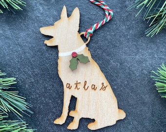 German Shepherd Ornament, Personalized dog gifts, Custom Birch wood