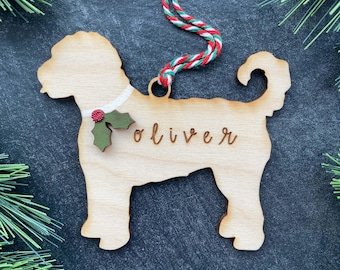 Goldendoodle Ornament, Personalized dog gifts, Custom Birch wood