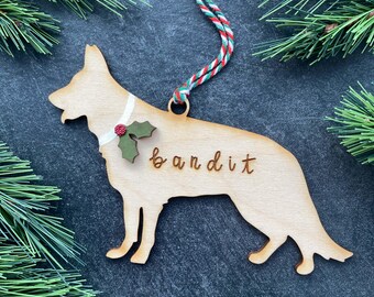 German Shepherd Ornament, Personalized dog gifts, Custom Birch wood
