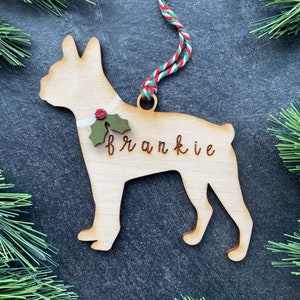 Boston Terrier Ornament [Personalized Name Dog Gift, Stocking Stuffer, Holiday Decor, Keepsake Ornament Host Gift, Pet Memorial]