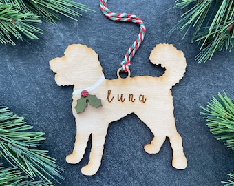 Labradoodle Ornament, Personalized dog gifts, Custom Birch wood