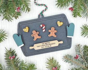 First Christmas Married Ornament, Personalized Wedding Gifts for Newlyweds,  Add Dog Cat Pets