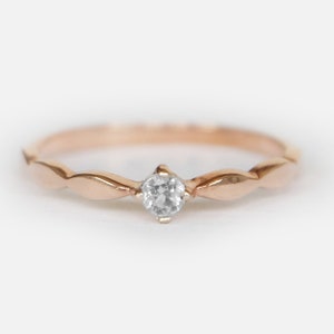 14K Rose Gold Solitaire Diamond Ring, Twisted Band Minimalist Promise Ring, Elegant Dainty Engagement Jewelry, Anniversary Gift for Women