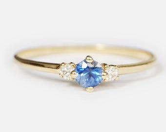 14k Gold Sapphire Dainty Ring, September Birthstone Minimalist Jewelry, Blue Gemstone Stacking Band Gift