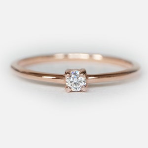 14K Rose Gold Solitaire Diamond Ring, Minimalist Engagement Ring, Simple Wedding Band, Classic Diamond Ring, Elegant Jewelry for Her
