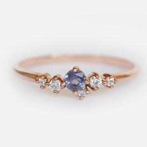 14K Gold Cluster Iolite Ring, Dainty Purple Gemstone Jewelry, September Birthstone Ring, Unique Cluster Engagement Ring, Gift for Her