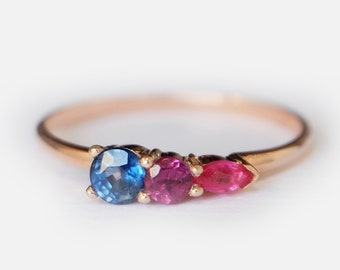 14k gold mixed stone cluster ring, gemstone ring, cluster ring, rhodolite ring, garnet ring, sapphire ring, ruby ring, gold cluster ring,