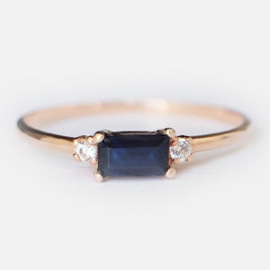 Baguette Sapphire Ring, Blue Sapphire Ring, Stacking Ring, Minimalist Jewelry, September Birthstone Jewelry, Dainty Blue Gemstone Ring