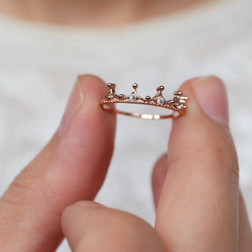 Rose Gold Princess Tops Crystal Ring Royal Crown Silver Lady Rose Gold Princess Tops Crystal Ring Royal Crown Silver Lady