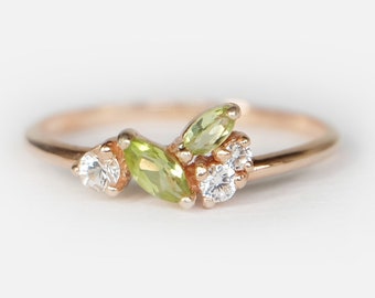 peridot ring, 14k gold peridot marquise ring, marquise peridot ring, august ring, peridot birthstone ring, peridot ring,peridot diamond ring