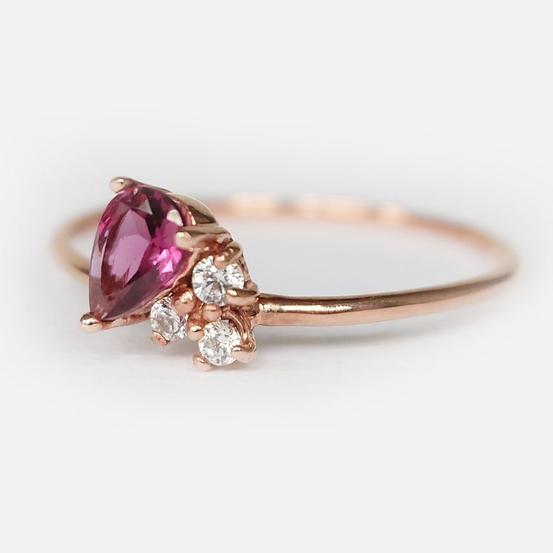 rhodolite garnet ring, pear rhodolite ring, engagement ring, delicate gold ring, pear shaped ring, pear cut ring, teardrop ring, rhodolite image 3