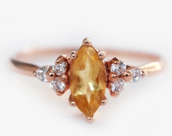 citrine ring, marquise ring, 14k rose gold ring, citrine cluster ring, november birthstone, marquise cut citrine, citrine wedding ring