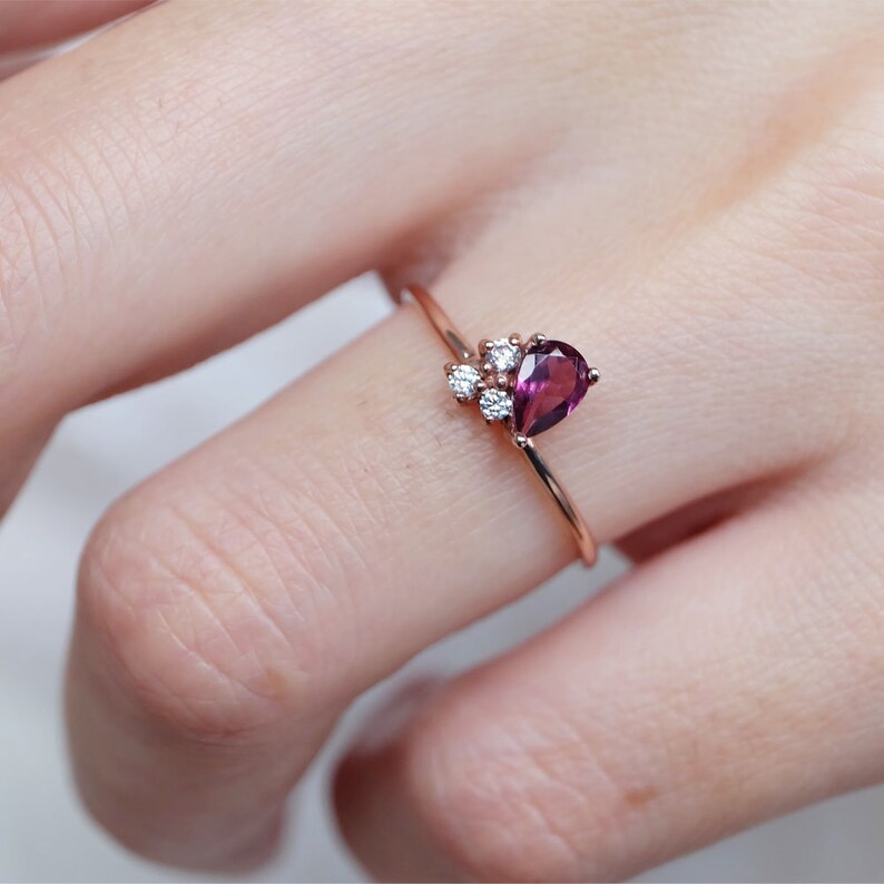 Rhodolite Ring Pear Rhodolite Ring Engagement Ring Etsy