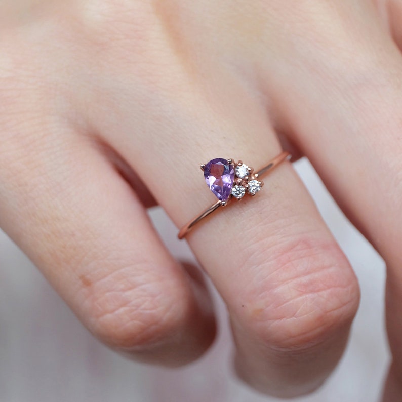 Pear Amethyst Engagement Ring Amethyst Ring 14k Amethyst Etsy