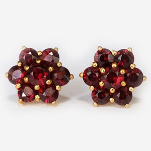Vintage Flower Garnet Diamond Earrings 14k Yellow Gold | Antique & Estate  Jewelry | Designs in Gold