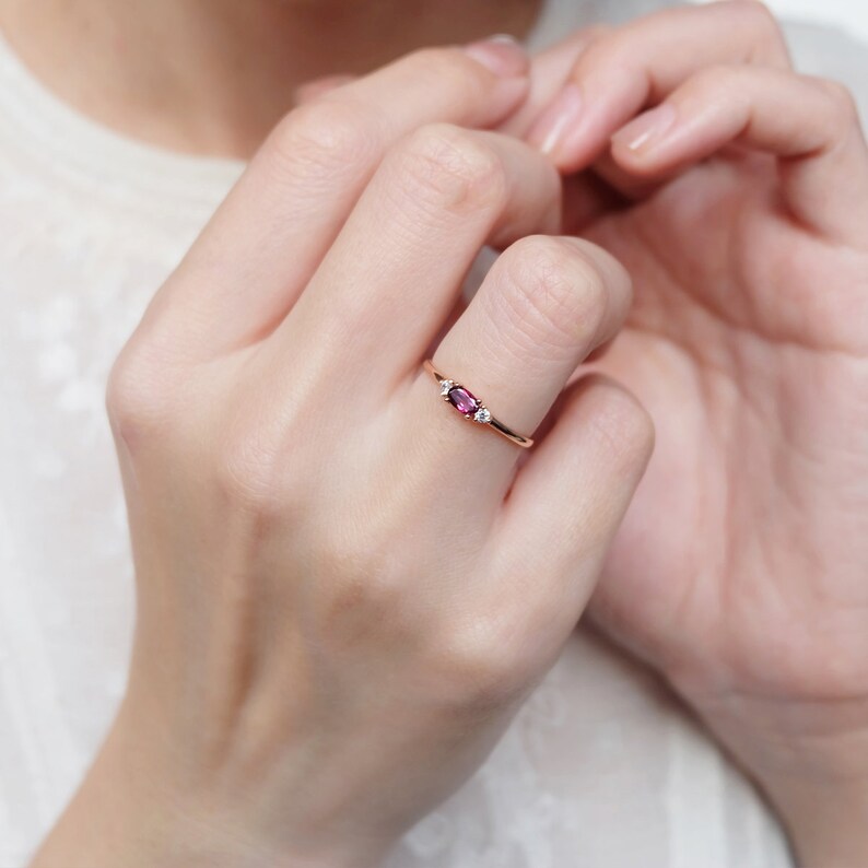 Rhodolite Ring Oval Rhodolite Diamond Ring Solid Gold - Etsy