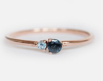 14k gold sapphire ring, sapphire, aquamarine ring, birthstone ring, couple ring, astrology ring, blue stone ring, dainty ring, double ring