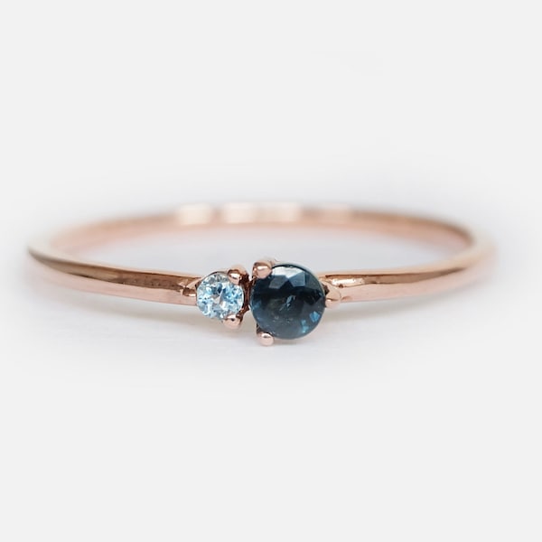 14k gold sapphire ring, sapphire, aquamarine ring, birthstone ring, couple ring, astrology ring, blue stone ring, dainty ring, double ring