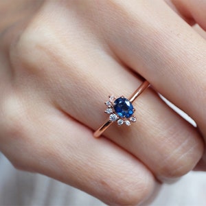 sapphire cluster ring, sapphire diamond ring, gold cluster ring, unique engagement ring, blue sapphire ring, sapphire cluster ring, sapphire