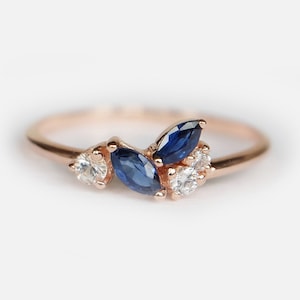 14k Marquise Sapphire Ring, Dainty Gold Sapphire Ring, September Birthstone Ring, Minimalist Stacking Ring, Gift for Her, Sapphire Ring