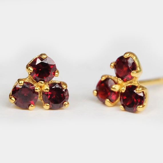 Three Stone Garnet Earrings Three Stone Garnet Earrings