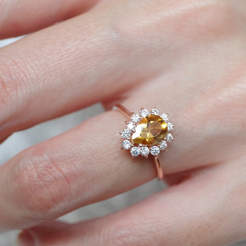 Citrine Engagement Ring Citrine Ring Pear Shape Ring Yellow Etsy