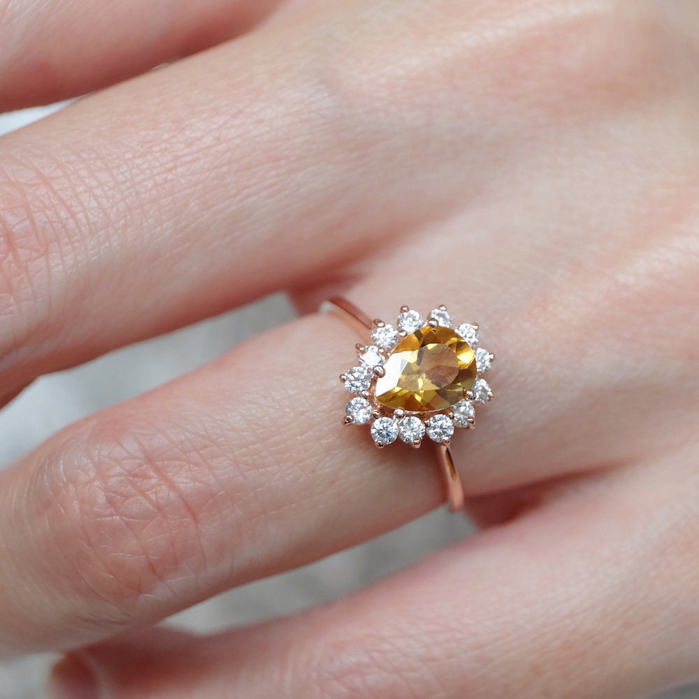 Citrine engagement ring citrine ring pear shape ring yellow Etsy