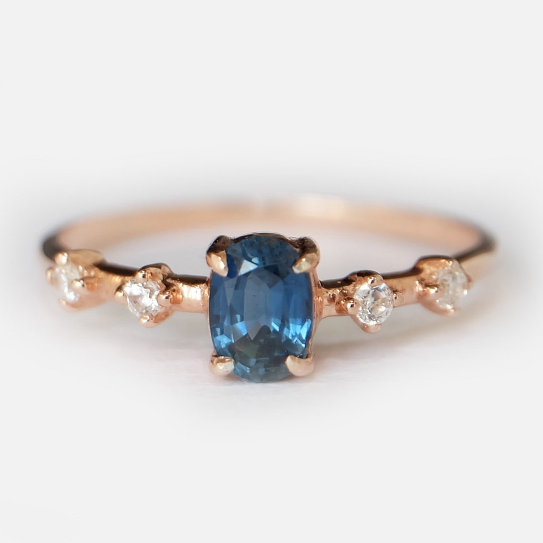 14k Gold Sapphire Diamond Ring Sapphire Ring Rose Gold - Etsy