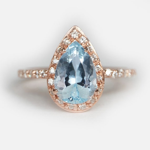 Crystal Aquamarine Jewelry For Birthstones Pear Aquamarine Polish Stone 11x16MM Natural Aquamarine Cabochon Gemstone Blue Aquamarine Ring