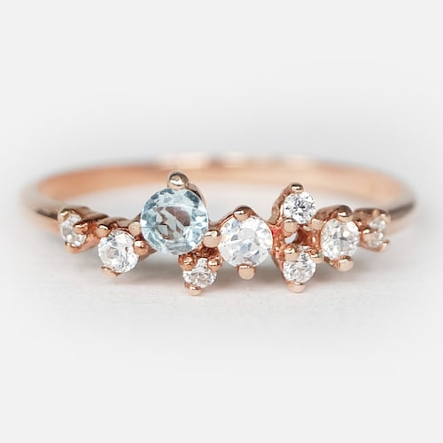 Engagement Ring Birthstone Ring Cluster Ring Aquamarine - Etsy