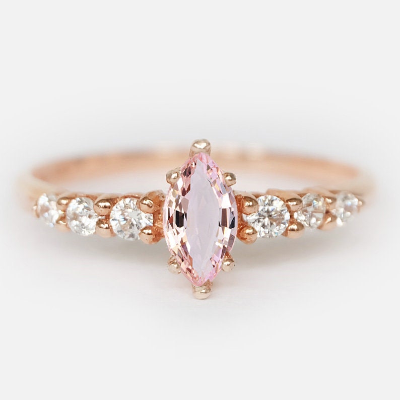 14kt Gold Lab Pink Sapphire and Diamond 6x3mm Marquise Art Deco Ring 14kt Gold Lab Pink Sapphire and Diamond 6x3mm Marquise Art Deco Ring