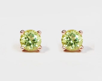 Peridot Stud Earrings in 14k Gold, August Birthstone Earrings, Dainty Green Gemstone Studs, Minimalist Jewelry Gift for Her