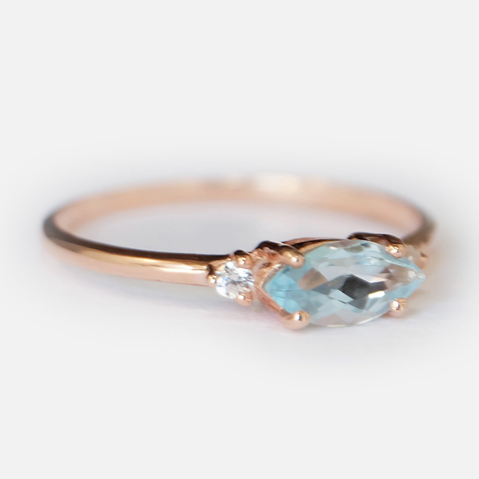 thumbnail image 2 of Antique Filigree Marquise Aquamarine Dainty Ring – 925 Sterling Silver Filled – Crystal Accent 2 of 5