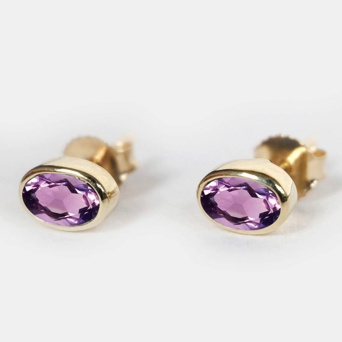 Amethyst Earrings Amethyst Stud Earrings Solid Gold Etsy