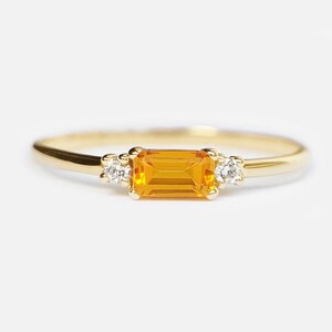 Ring citrien stokbrood, ring goud citrien, geboortesteen november, stapelring, ring citrien stokbrood, ring citrien, gele edelsteenring, sierlijke gouden ring