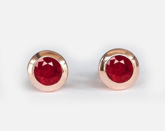 ruby earrings, ruby stud earrings, 14k gold earrings, 14k rose gold earrings, july birthstone, post stud earrings, red stone earrings