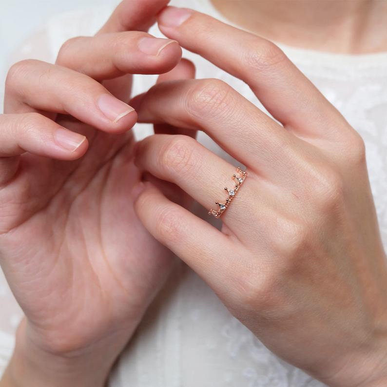 14k Rose Gold Princess Royal Crown Diamond Ring Princess Tiara