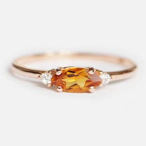 14 kt gouden marquise ring met citrien en diamant, geboortesteen sieraden november, sierlijk stapelcadeau