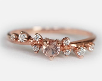 Begonia Morganite Engagement Ring Set Hammered Platinum - Etsy