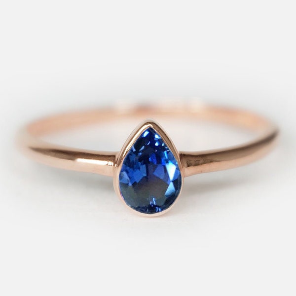 sapphire ring, natural sapphire ring, sapphire ring gold, 14k sapphire ring, bezel setting ring, pear sapphire ring,sapphire engagement ring