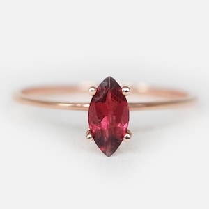 Marquise Rhodolite Garnet Ring in 14K Rose Gold, January Birthstone Ring, Dainty Minimalist Garnet Ring, Handmade Stacking Jewelry