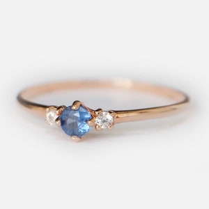 14k Gold Tiny Blue Sapphire Ring Blue Stone Ring Dainty - Etsy